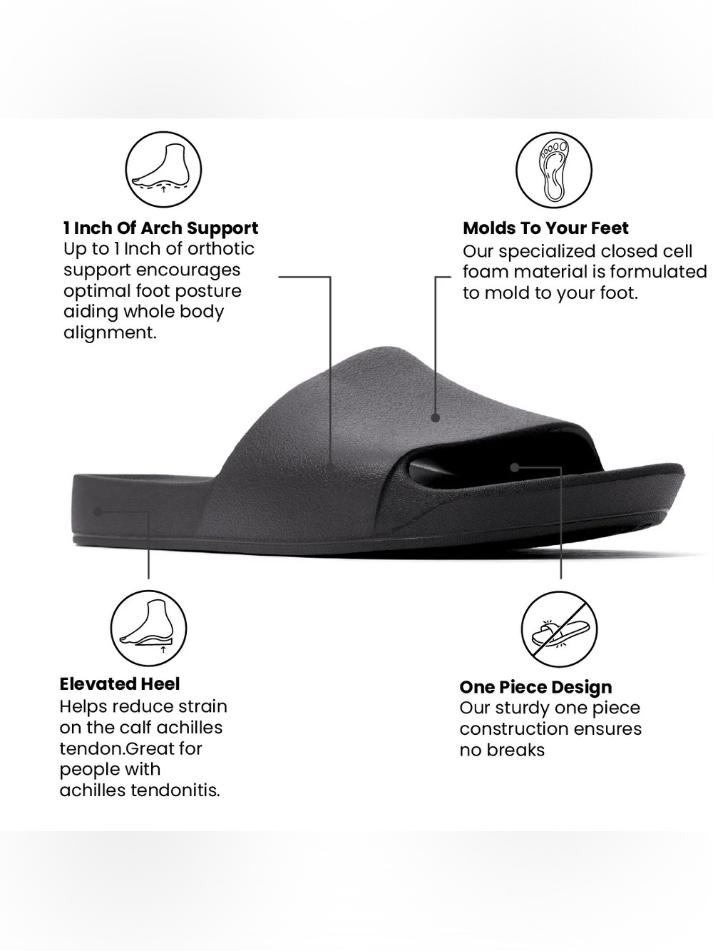 Archie’s Comfort Slide Sandals - Black - Picture 3 of 5
